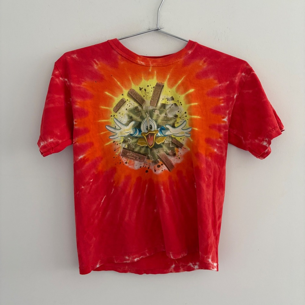 Disney World Donald Duck Mickey Mouse Tie Dye Red Orange Baby Tee Kids M